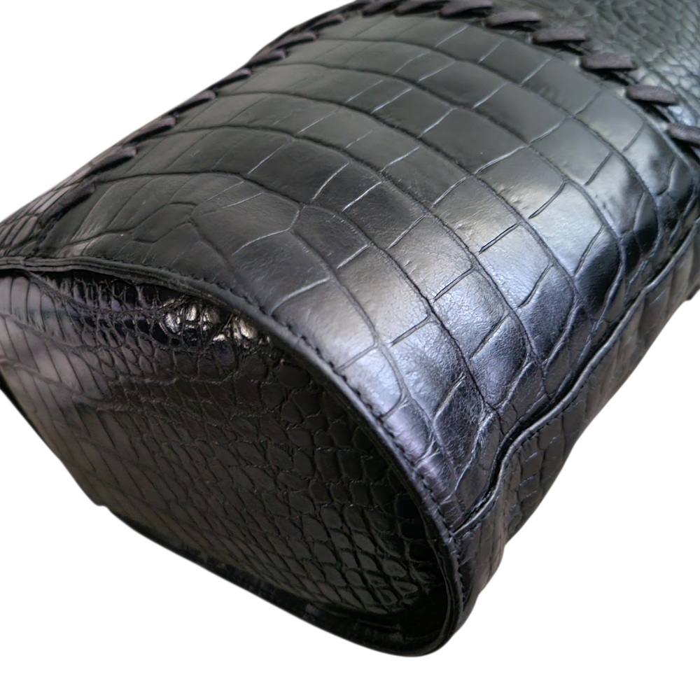 Yves Saint Laurent Black Leather Croc-Embossed Tote Bag - Picture 10 of 15